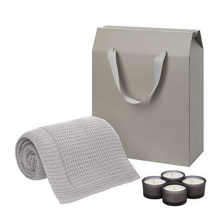 Подарочный набор Sento, Malta Soft, серый (свечи, плед)