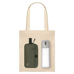 Подарочный набор Boston, Capella, зеленый/серый (дорожная косметичка, бутылка, шоппер)