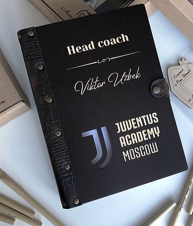 Ежедневник из дерева и кожи А5 с карманом, с вашим дизайном