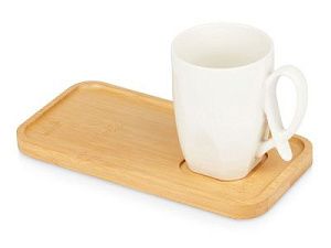 Чайная пара с бамбуковым блюдцем «Deny», цвет: белый