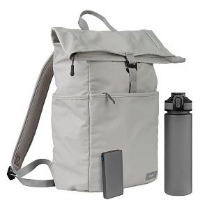Подарочный набор Бостон (Boston), серый (бутылка, ЗУ, рюкзак)