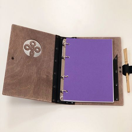 Ежедневник из дерева и кожи А5 с карманом, с вашим дизайном