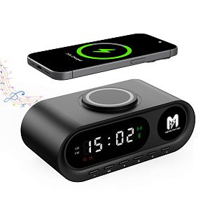 Настольные часы "Smart Hub" с bluetooth колонкой 5Вт, беспроводной (15W) зарядкой и подсветкой логотипа