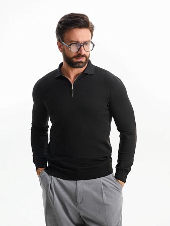 Рубашка поло мужская с длинным рукавом Terrazzo, черная, размер 2XL/3XL