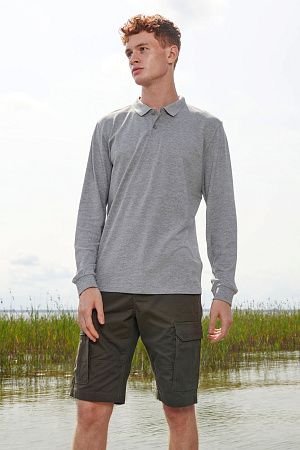 Рубашка поло унисекс с длинным рукавом Planet LSL, серый меланж, размер L