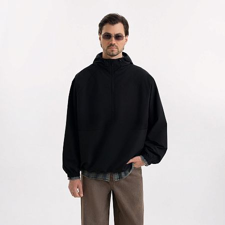 Ветровка (анорак) оверсайз унисекс RISSMAN, черная, размер XS/S