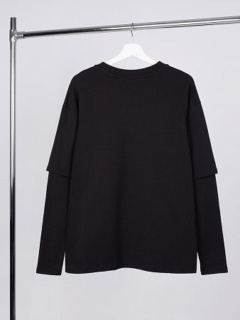 Футболка оверсайз с двойным рукавом Kosmos, черная, размер XL/2XL