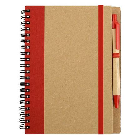 Блокнот B6 Easy Way, на пружине, в твердой обложке, c ручкой, красный