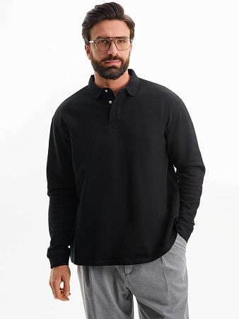 Рубашка поло оверсайз с длинным рукавом Heritage, черная, размер XXL