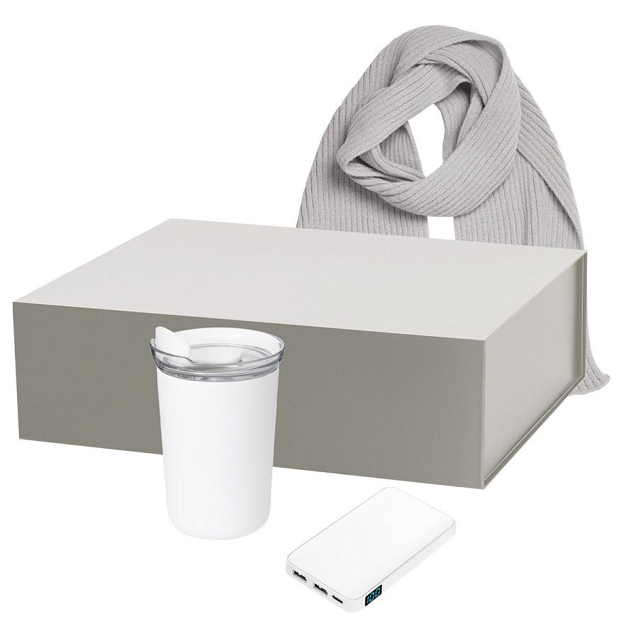 Подарочный набор Страда (Strada), Анкор (Ancor), Форгес (Forges), белый (термокружка, аккумулятор, шарф)