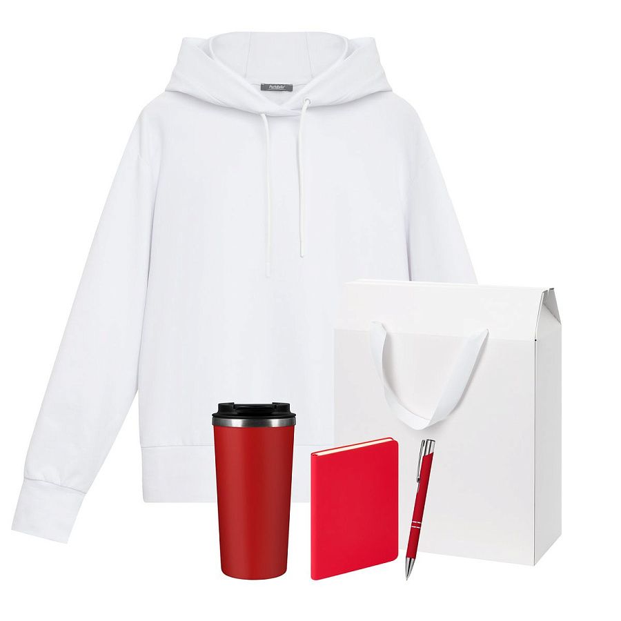 Набор с одеждой ALEX (худи, термокружка, ежедневник, ручка), красный/белый, XL