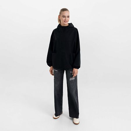 Ветровка (анорак) оверсайз унисекс RISSMAN, черная, размер XS/S