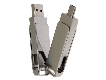 USB 2.0- флешка на 128 Гб с поворотным механизмом и дополнительным разъемом Type-C