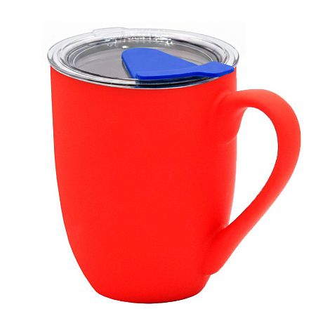Кружка с крышкой Velvet Duo, софт-тач, красная/синяя