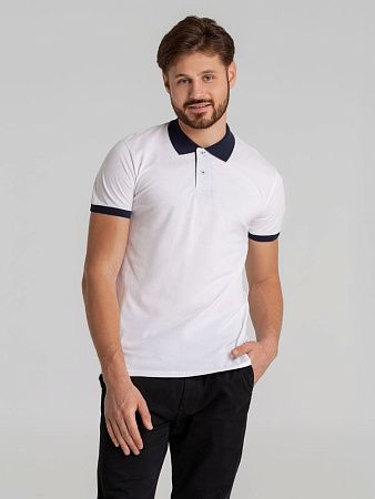 Рубашка поло Prince 190, белая с темно-синим, размер L