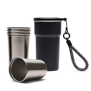 Термокружка VINGA Parks в комплекте с 4 кружками из нержавеющей стали