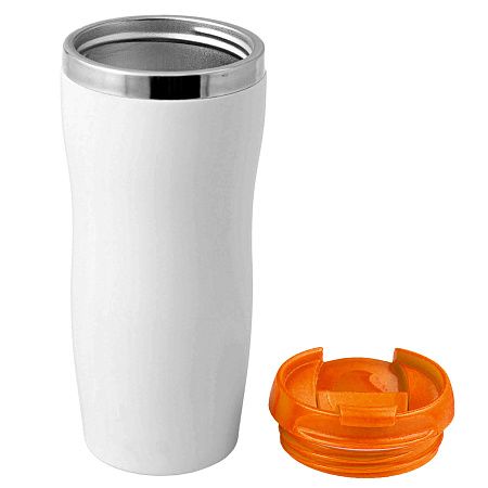 Термокружка SLIM WHITE 350мл. Белая с оранжевой крышкой 6032.05