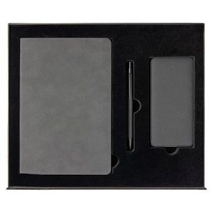 Набор подарочный Solution Prestige Yota Trio (Ежедневник Flexy Nuba А5, Внешний аккумулятор (powerbank) «WeCharge Velvet», Ручка Gray stone Requis металлическая,) в подарочный коробке, серый