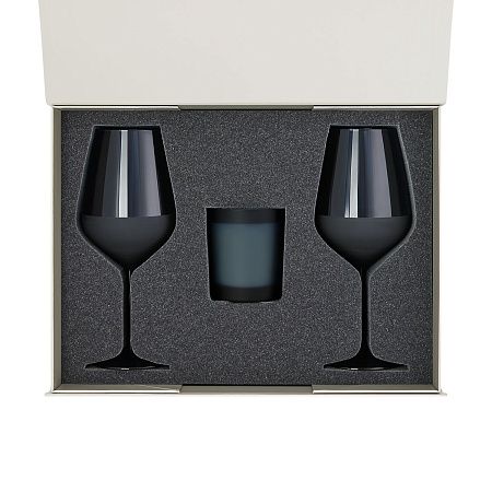Подарочный набор свеча Enigma + 2 бокала для вина Sapphire в серой коробке
