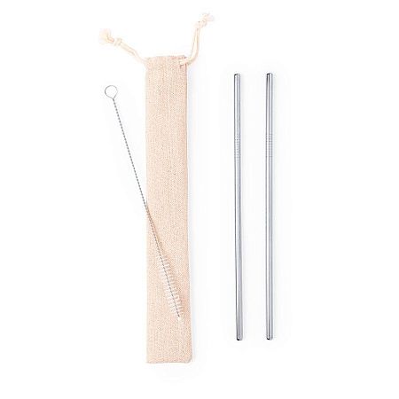 Коктейльные трубочки (2 шт.) с ершиком в чехле KALUX, 3,5х24,5см, нержавеющая сталь, хлопок