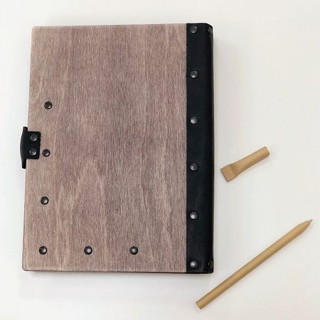 Ежедневник из дерева и кожи А5 с карманом, с вашим дизайном