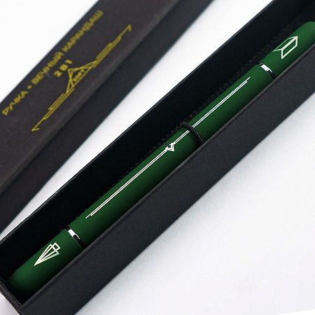 Ручка шариковая + карандаш вечный 2 в 1 soft, зеленый, металл, софт-покрытие, в футляре