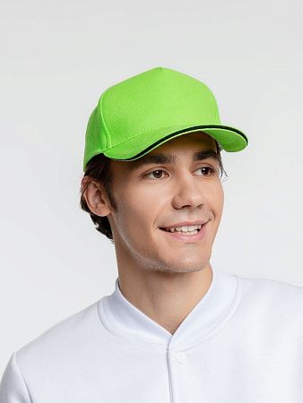 Бейсболка Classic, зеленое яблоко с черным кантом