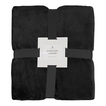 Плед мягкий флисовый Super Soft  Comfort, 125*150 см, черный, в подарочной белой крафтовой коробке с окошком