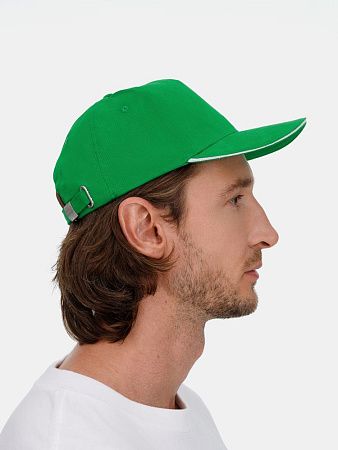 Бейсболка Classic 2.0, ярко-зеленая с белым кантом