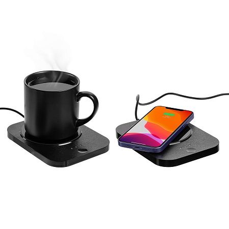Кружка с подогревом и беспроводной зарядкой dualBase plus, черная