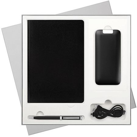 Подарочный набор Ривер Сайд (River side), черный/красный (ежедневник, ручка, аккумулятор)