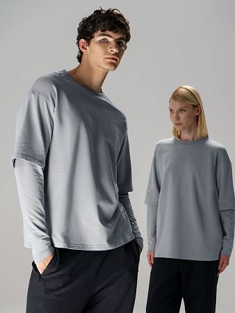 Футболка оверсайз с двойным рукавом Kosmos, светло-серая, размер XL/2XL