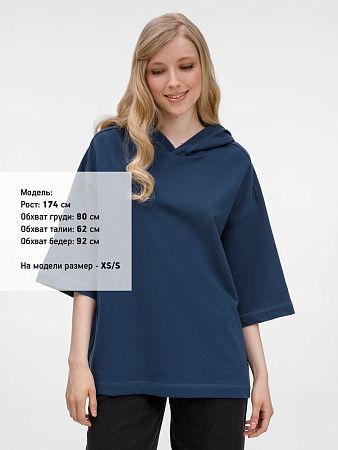 Футболка оверсайз унисекс с капюшоном Neofit, темно-синяя, размер XL/2XL