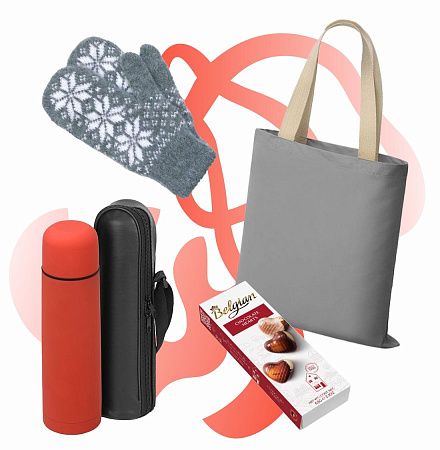 Подарочный набор «Тёплый приём»: шоппер, варежки, термос, шоколадные сердечки