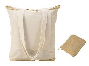 Складная сумка Jute из хлопка и джута с карманом, цвет: натуральный