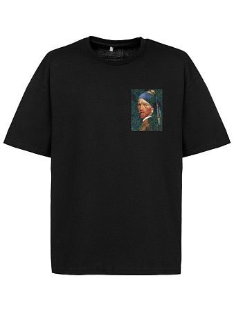 Футболка оверсайз «Мужчина с жемчужной сережкой», черная, размер XS/S
