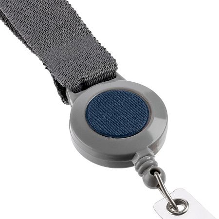 Лента для бейджа с ретрактором Devon, серая с оранжевым