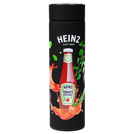 Термос вакуумный стальной Urban Prinnt Sample  Heinz  двухстеночный с медной изоляцией  450 мл, крышка с дисплеем, черный софт тач