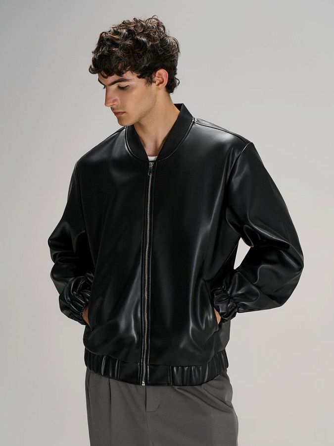 Бомбер из искусственной кожи Univer, черный, размер XL/2XL