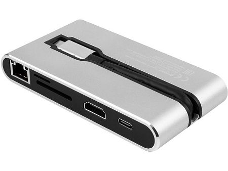 Хаб 8-в-1 Type-C «Hermes», USB 3.0 x 3, Type-C PD, HDMI, LAN, картридер