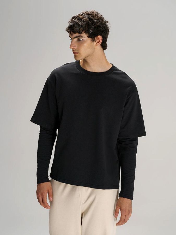 Футболка оверсайз с двойным рукавом Kosmos, молочно-белая под нанесение