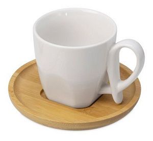 Кофейная пара с бамбуковым блюдцем «Mandy», цвет: белый, натуральный