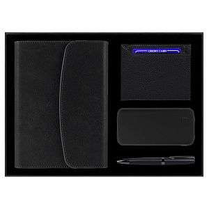 Набор подарочный Solution Prestige Quadro (ежедневник, кошелёк, внешний аккумулятор, ручка), чёрный