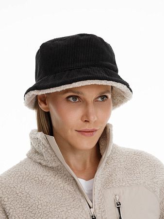 Панама Bucket двусторонняя утепленная, темно-серая с бежевым, размер M/L