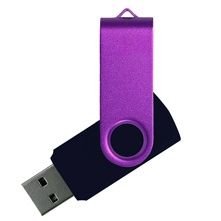 Флеш накопитель USB 2.0 Twister Сolor Mix 16GB, пластик Софт Тач/металл, черный/фиолетовый
