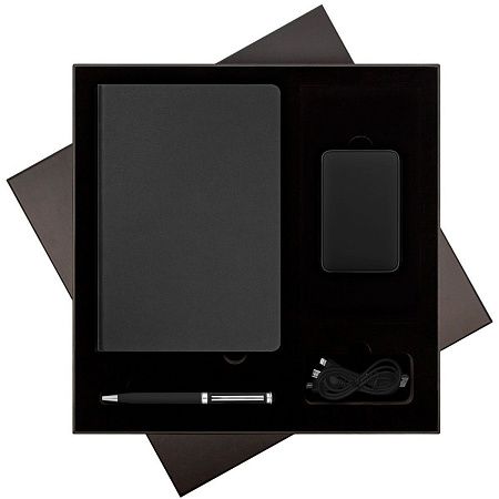 Подарочный набор Star, черный (ежедневник, ручка, аккумулятор)