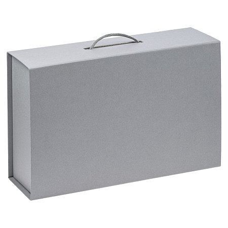 Подарочная коробка, размер 39*26,3*11 см, Solution Prestige Big Case Linen с магнитным клапаном и ручкой , серебристая