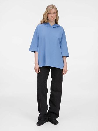 Футболка оверсайз унисекс с капюшоном Neofit, синяя, размер XL/2XL