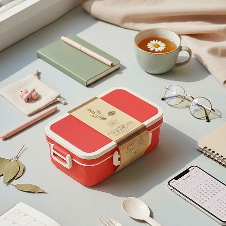 Ланчбокс (контейнер для еды) Inar из пшеничного волокна, красный.