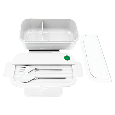 Герметичный контейнер для еды (ланч бокс) BON VOYAGE, пластиковый, белый с зеленым элементом, 1100 мл.